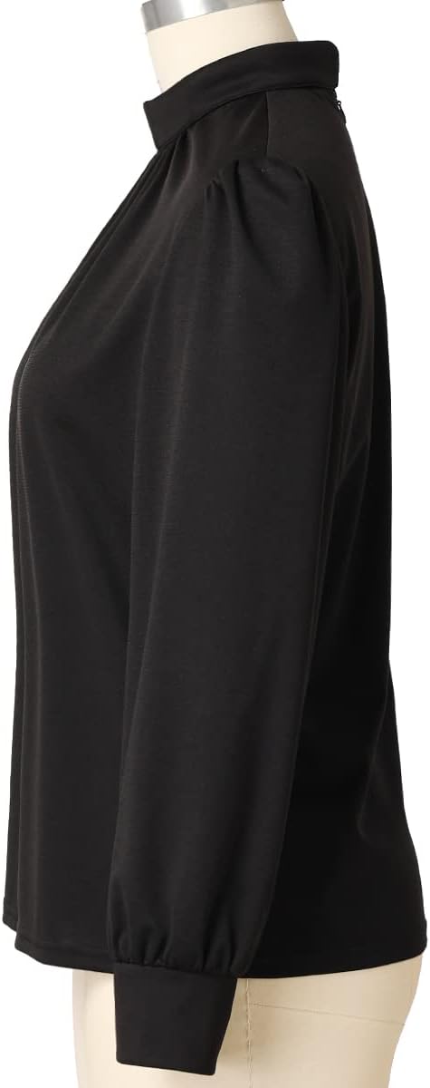 Church Clergy Shirt for Women Minister Spring/Autumn Lantern Long Sleeve Front Pleated Blouse with Tab Collar - Image 7