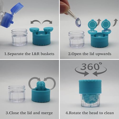 Contact Lens Case, 2 in 1 Manual Contact Lens Washer Cleaner Storage Case Portable Size Solution Soaking Container for Travel, Daily Use (4 Colors)