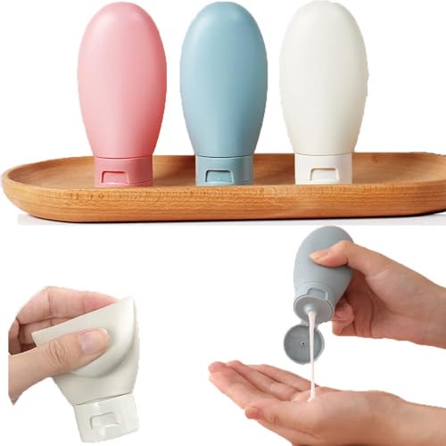 Image of HELIMIX 3Pack Refillable Containers Travel Bottles Set, 60Ml Small Mini Empty Plastic Squeeze Bottles For Travel Toiletries, Shampoo And Conditioner With Storage, Squeeze Bottles Multicolor (Classic)