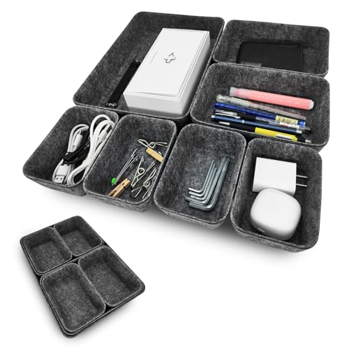 Cbilzxer Organizador Cajones, Organizadores de Cajones, 7 piezas de fieltro de oficina organizador, flexible,para almacenar cajones de oficina, cajas de herramientas (Gris oscuro)