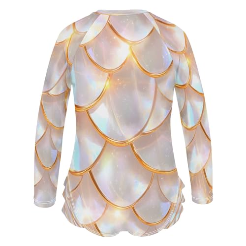 Toddler Girl Long Sleeve Ruffle Swimsuit One Piece Zipper Rash Guard Bathing Suit with UPF 50+ Platinum Dragon Scales3