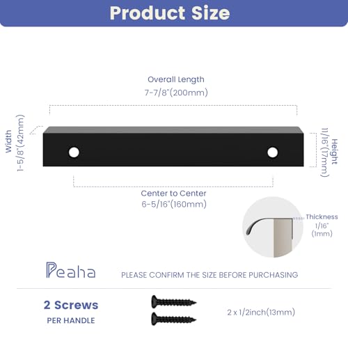 Image of Goldenwarm Black Cabinet Handles 6-1 /4 Inch 6 Pack, Finger Pulls for Cabinets, Edge Pull for Dresser Drawers, Aluminum Alloy, Modern Kitchen Hardware for Dresser Bathroom Closet and Cupboard