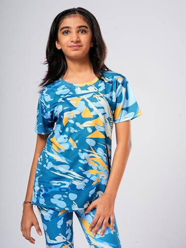 Image of Girl's Activewear Workout Set 2 Piece Athletic Sets Dry Fit Printed Tees And Leggings Yoga Running Dance 4-14Y