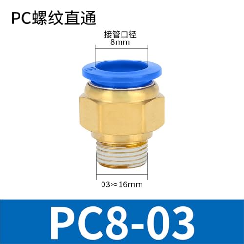 Conector rápido neumático PC8-03 con rosca de latón duradera 3