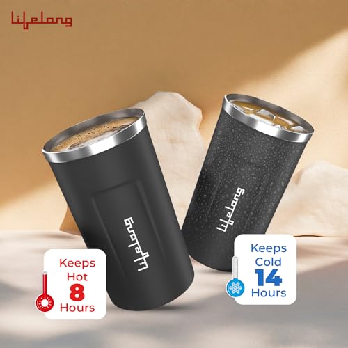 Image of Lifelong Double Insulated Stainless Steel Mug with Temperature - 510 ml, Keeps Hot and Cold- Black