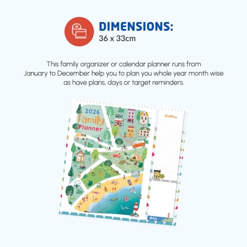 1ABOVE 2026 Family Organiser Calendar Wall Planner With Memo Pad & Shopping List, Monthly Five Columns - TOWN - Image 4