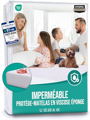 Utopia Bedding Protège Matelas 140 x 200 x 30 cm Imperméable, Viscose, Certifié Oeko-Tex, Alèse Drap Housse, Matelas Couvre, Respirant, Élastique Tout Autou
