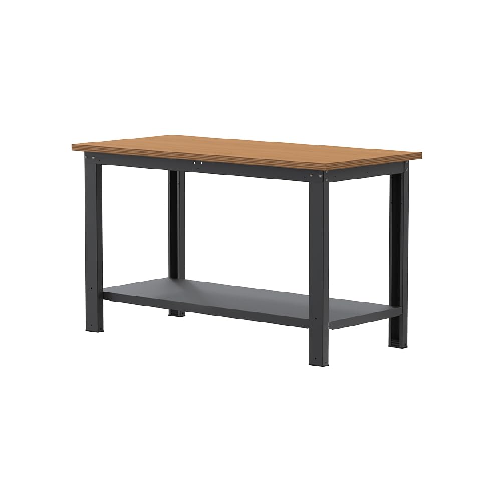SOGI X3N_100L Banco da Lavoro - 1.5 m - Piano in Legno Multistrato di Faggio - Struttura in Lamiera di Acciaio Verniciato - Grigio Antracite RAL 7016
