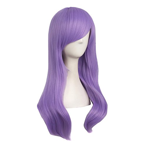 Image of MapofBeauty 24 Inch Long Side Bangs Wavy Curly Party Wig, Light Purple | 60 cm Cosplay Wig