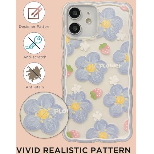 Bolivia's Phone Case, Clear Soft TPU Phone Case, Blueberry Flower Compatible with Phone 12 Perfectly fit Case Cute for Women Girls, Fashion Wave Grip Design and Aesthetic Curly Pattern