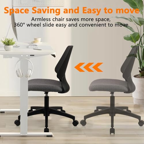 Image of CLATINA Armless Adjustable Height Desk Chair with Wheels, Upholstered Swivel Computer Task Chair, Comfy Small Office Reading Chair for Home & Meeting Room, Black, 2 Pack