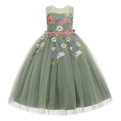 Odizli Blumenmädchenkleider Prinzessin Kleid Mädchen Kinder Ärmellos Räckenfrei Blumen Stickerei...