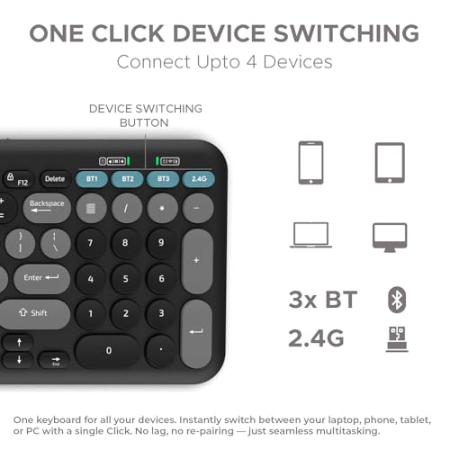 Image of Amkette Optimus XL Plus Rechargeable Wireless Keyboard /Bluetooth Keyboard for PC, Compact Design. Powerful firmware. 2.4G+3xBT, One Click Device Switching & AI Access, Dual OS Layout (Black)
