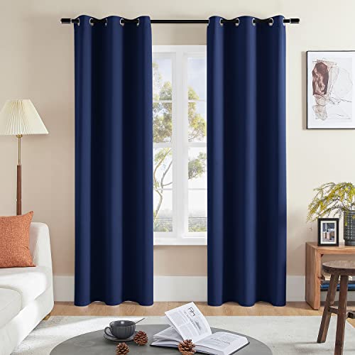 Rutterllow Blackout Curtains for Living Room, Thermal Insulated Window Drapes 2 Panels for Bedroom, Grommet Top (42x84 Inch, Navy Blue)