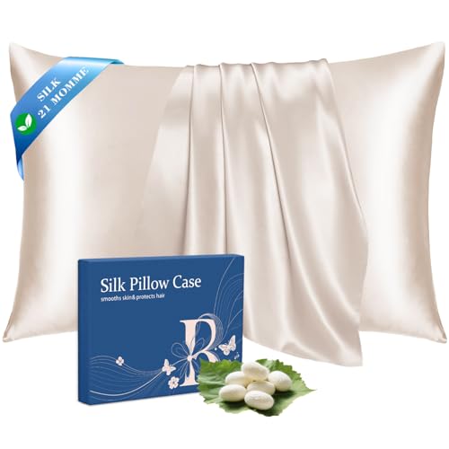 Ravmix Taie d'oreiller en Soie, 100% Soie Naturelle de mûrier 21 Momme Certifiée Oeko-TEX®...