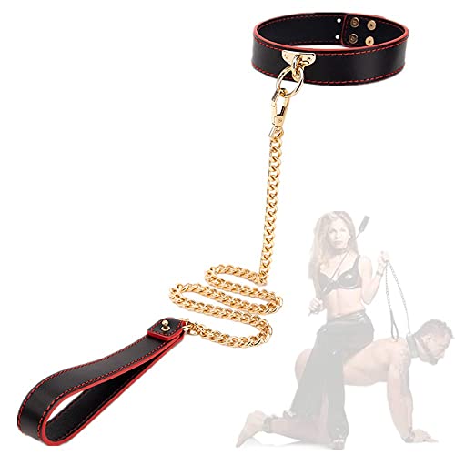 Collier en cuir détachable chaîne réglable pour femme homme collier accessoires de fête cosplay (rouge noir)