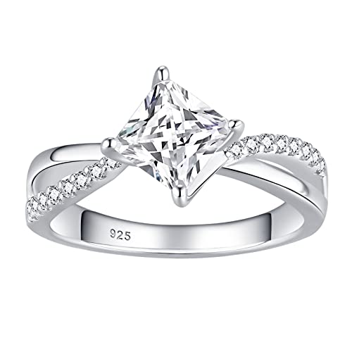 Bague fiançailles argent 925 moissanite coupe princesse anti-ternissement