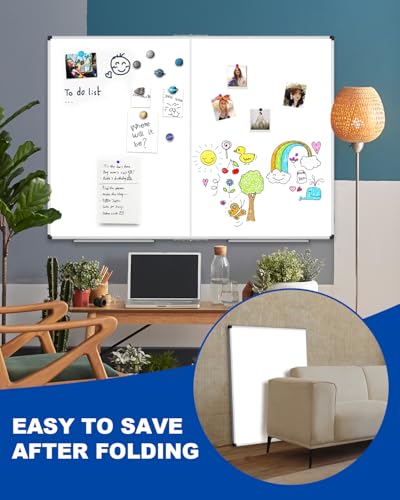 Image of XBoard Magnetic Dry Erase Board 48 x 36 Inch, 4' x 3' Foldable White Board for Wall with Marker Tray, Silver Aluminum Frame Folding Message Presentation Board