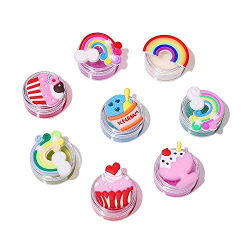 Mebtmel 8Pcs Cute Lip Gloss For Girls, Party Favors Lip Balm Set For Kids, Assorted Fruity Flavors Cute Cupcake Of Rainbow Designs Birthday Gift #TOP3