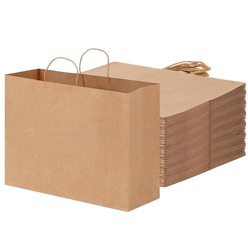 OUTUXED 60pcs 16x6x12 Inch Large Paper Bags with Handles Kraft Brown Paper Gift Bags for Business Merchandise Gifts Shopping Retail Stores Birthday Party