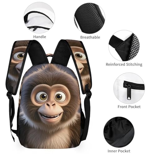 Cartoon Brown Monkey Backpack Set 3 Piece, Durable Backpack Insulated Lunch Bag Portable Pencil Case for Men Women3