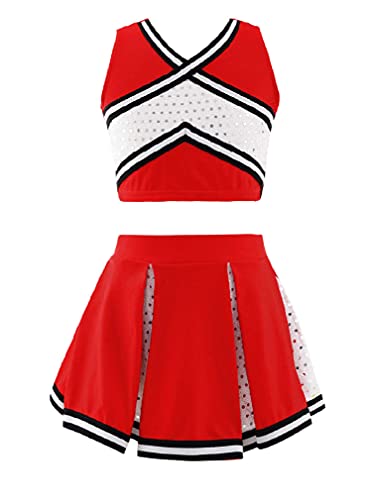 Easyforever Kids Girls Cheer Leader Costume Cheerleading Uniform Outfit Cosplay Top Vest With Pleated Skirt 2Pcs Set Red B02 4 Years #TOP6