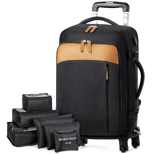 Lekespring Mochila Viaje Cabina Avion con Ruedas (30L) | Mochila Viaje Mujer Hombre - Maletas de Viaje Cabina con 6 Bolsas Organizadoras - Vacaciones Negocios Viajes Escuela - Trolley Negro