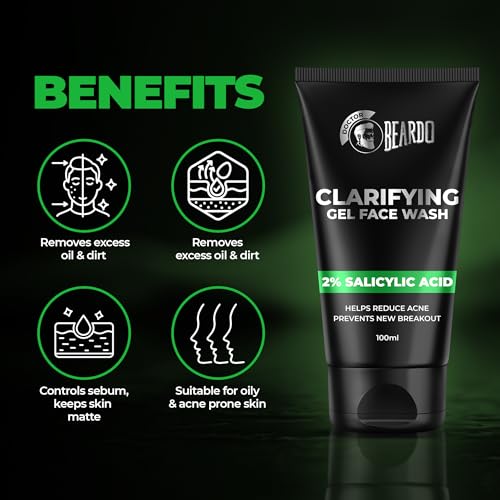 Image of Beardo Clarifying Gel Face Wash for Men with Salicylic Acid | Anti Acne & Oil Control | Unclogs Pores, Reduces Blackheads, Gentle Daily Cleanser for Oily & Acne-Prone Skin - 100ml