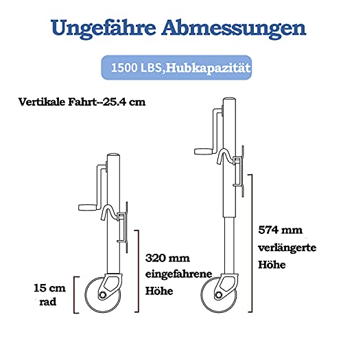 Stützräder Anhänger 680kg, 6 Zoll Faltbare PKW Anhänger Stützrad Rollen Schwerlast Kapazität Drehgelenk Trailer Zunge Anhängerheber Automatik Wohnwagen Stützrad Trailer – Bild 3