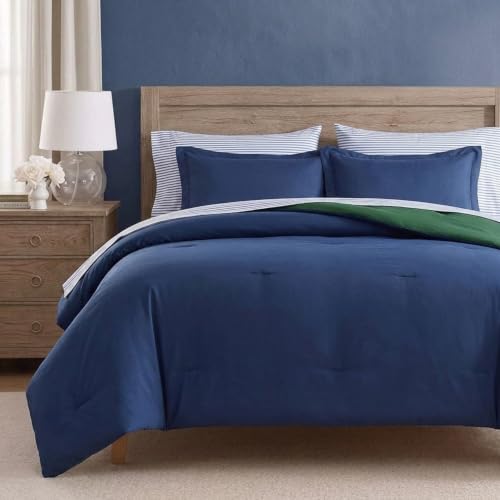 Nautica - Twin/Twin XL Bed in a Bag, Reversible Comforter Set with Stretch-to-Fit Fitted Sheet, Sham, Pillowcase & Laundry Bag, 5-Piece College Dorm Room Essentials (Captain's Blue/Green) by Nautica - Used condition - US$47.73