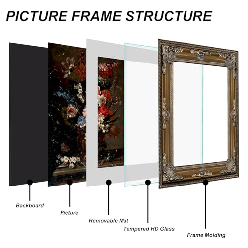 Image of 8x10 Gold Vintage Picture Frame Ornate Baroque Gothic Victorian Frames with Mat for 5x7 or 8 x 10 Photos, Tabletop or Wall Display, Antique Home Decor Accent
