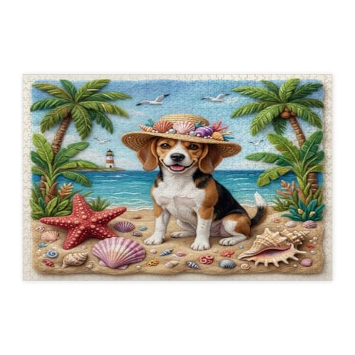 Rompecabezas de 1000 piezas de madera con estampado tropical de perro beagle