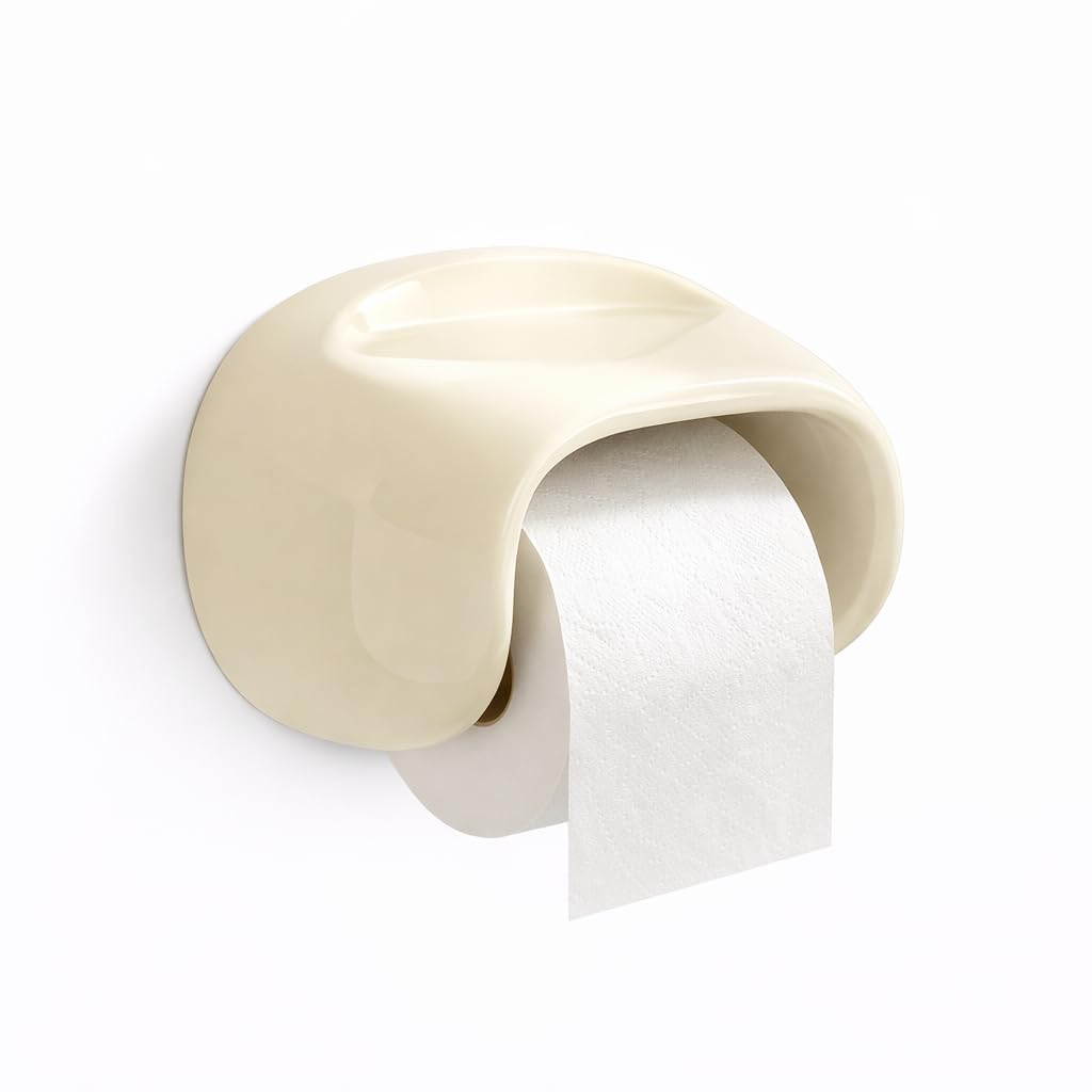 Zollyss Toilet Roll Holder for Bathroom | Self Adhesive Toilet Paper Holder with Mobile Stand | Wall Mounted Tissue Paper Holder | Bathroom Organiser Without Drill (Creamy White)-image-10