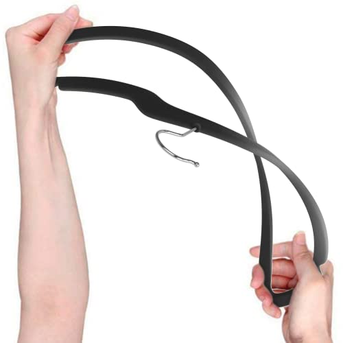 Techzoo 50 Pack New Premium Quality Velvet Hangers Ultra Thin Non Slip Adult Felt Space Saving Hangers For Closet Heavy Duty Coat Pants Jackets Dress Hangers 360° Swivel Hook Hold Upto 10 Lbs Black #TOP2