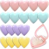 Teecyhooo 18 Pcs Heart Shape Mini Hair Brush Mothers Day Gifts Bulk Party Favor Colorful Heart Shaped Portable Mini Hair Brush with Mirror Travel Comb Portable Size Fit in a Purse for Office Homes