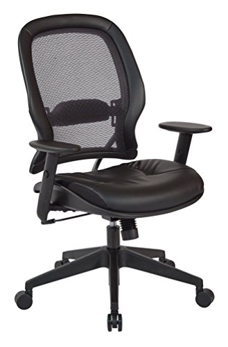 Image of SPACE Seating AirGrid Back and Padded Bonded Leather Seat, 2-to-1 Synchro Tilt Control, Adjustable Arms, Nylong Base Adjustable High Back Managers Chair, Black