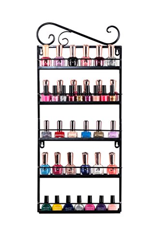 IWIVI Metal Nail Polish Wall Mounted Rack Organizer, 5 Tiers Nail Polish Shelf Display Rack Holds 50 Bottles (Black.)