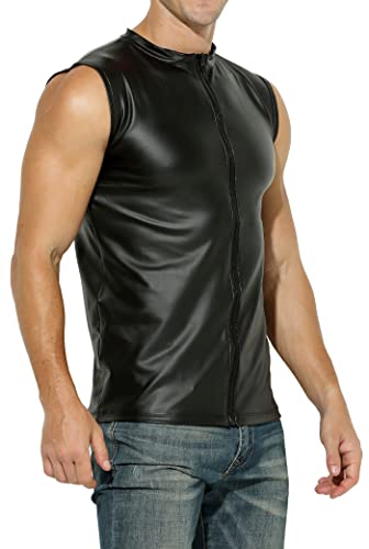 Manview Latex ähnliches Herren Top - Kunstleder Top mit Reissverschluss (DE/NL/SE/PL, Alphanumerisch, M, Regular, Regular)