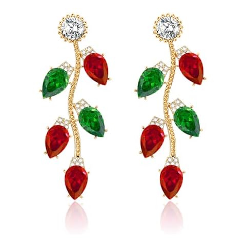 WOWORAMA Christmas Light Earrings for Women Red Green Crystal Bulb Earrings Statement Christmas Holiday Earrings Jewelry - Red Green Lights Xmas Earrings Cover