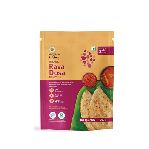 Image of Organic Tattva Rava Dosa Instant Mix, 800g, Ready in 5 Easy Steps, 4 Pack | With Rock Salt & Cumin Seeds, Low in Carbs & Calories, No Artificial Flavours or Preservatives, Ideal for Quick Breakfasts