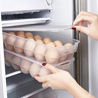 Large Capacity Egg Holder For Refrigerator Egg Fresh Storage Box For Fridge Egg Storage Container Organizer Clear Plastic Storage Container Food Storage Containers for Lunch (#09-White, One Size)