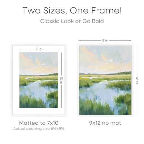 Image of Homeforia 9x12 Picture Frame White, High End Metal 9 x 12 Poster Frames with Mat 7 by 10 inch Photo, 9by12 Frame Matted to 7x10 in Art, 12x9 Wall or Tabletop Frames, Tempered Glass, Wall Kit, Set of 2