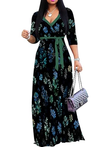 Image of PinkPatty Women's Long Sleeve Maxi Dress Plus Size Trendy Wedding Guest Dress with Pockets&Belt