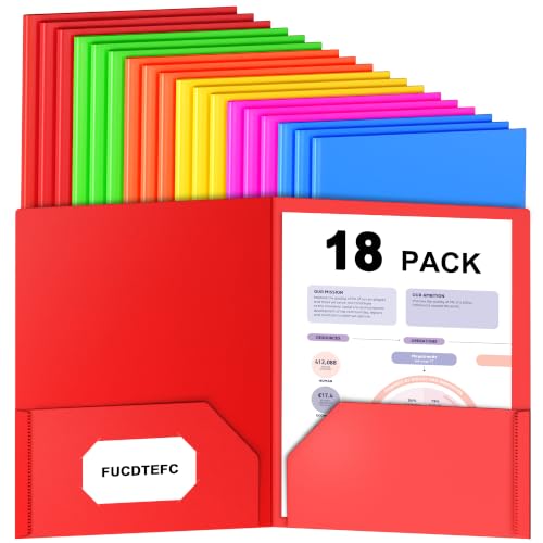 Plastic Folders with Pockets, 2 Pocket Folders Fit Letter Size Paper, Heavy Duty Paper File Folder with Business Card Holder for School Office Home Business (18 Pack, Assorted Colors)