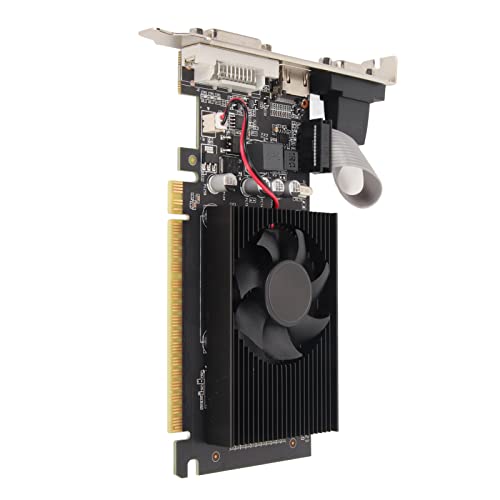 GT610 2 GB DDR3 64-bitowa Karta Graficzna do Gier, Karta Graficzna PCIe 1.1 X16 AMD do Komputerów Stacjonarnych, z Portem HDMI VGA DVI, Szybkim Wentylatorem Chłodzącym,
