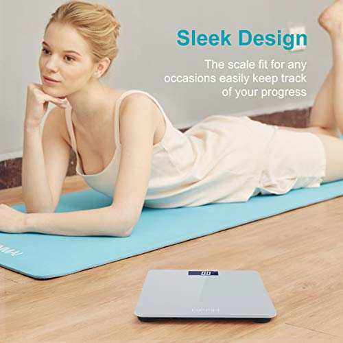 Body Weight Scale for People, HIPPIH Battery-Powered Digital Bathroom Scale with Round Corner, 11x11 in Precise Grey Body Scale with Step-On Technology, Large Blacklit Display, 400 Pounds Max