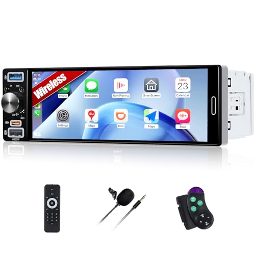 Single Din Car Stereo with Wireless Carplay Android Auto