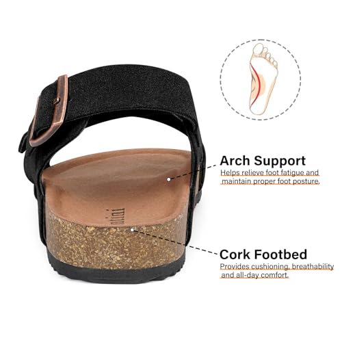 Intini Women's Cork Footbed Sandals with Arch Support Suede Leather Flat Slides Sandals Comfort Open Toe Slip On Shoes for Outdoor Summer Adjustable Buckle & Crisscross Band4