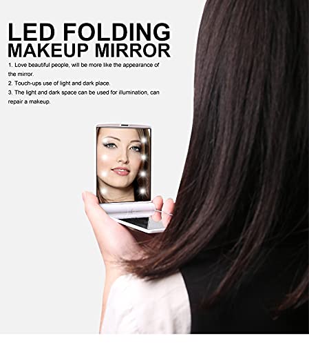 Mpowtech Compact Mirror With 8 Led Light,Handheld 2-Sided Makeup Mirror,Folding Lighted Led Travel Mirror For Purse,Handbag,Pocket (Pink) #TOP4