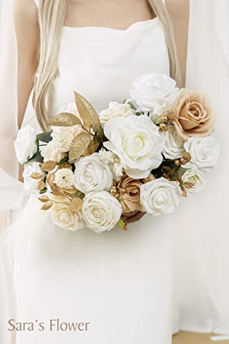 Sara's Flower White & Beige Artificial Flower Silk Rose For Diy Wedding Bouquets Combo Centerpieces Arrangements Party Bridal Baby Shower Home Decorations #TOP5